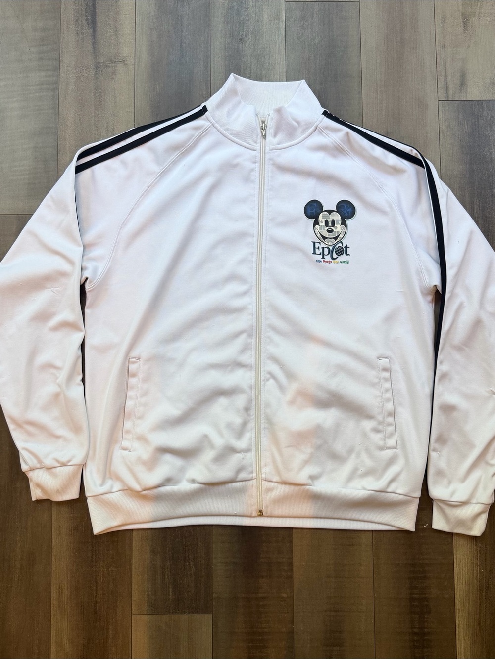 Walt Disney World Epcot World Tracksuit Jacket White Mickey Graphic Size Large